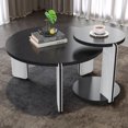 thumbnail image 3 of S-HOME Multi-Purpose Round Coffee Table and End Table Set with Sintered Stone Legs 32.68" & 16.93" Diameter for Home for Living Room, Black, 3 of 19