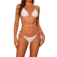 thumbnail image 1 of INSPIRE CHIC Conjuntos de Bikini Halter con Anillo en Forma de Corazón para Mujeres, 2 Piezas, Color de Contraste, Push Up, Atado, Trajes de Baño Ribeteados, Talla Pequeña, Blanco, 1 of 5