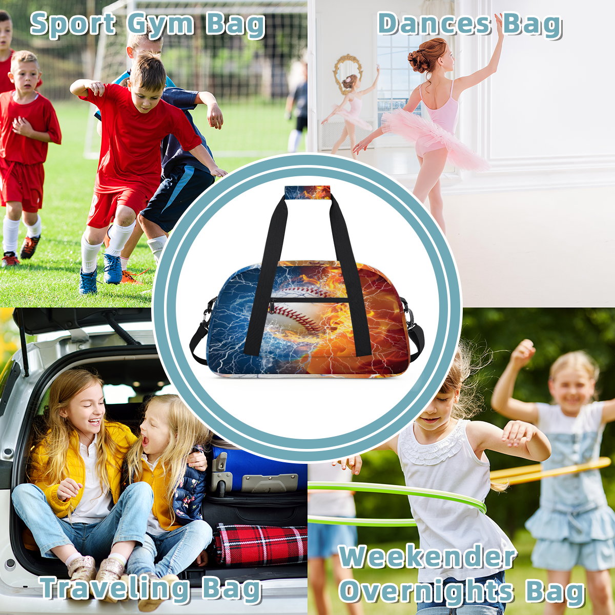 Herdesigns Baseball Sports Theme Sports Duffle Bag for Women & Men, Gym Bag Dance Bag Overnight Bag Carry On Weekender Travel Bag