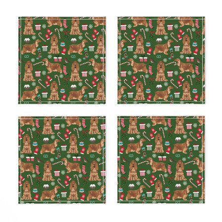

Linen Cotton Canvas Cocktail Napkins (Set of 4) - Spaniel Christmas Candy Canes Snowflakes Presents Green Dogs Winter Red English Print Cloth Cocktail Napkins by Spoonflower