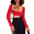 thumbnail image 2 of Txlixc Blusa de nueve puntos de color sólido para mujeres, camiseta de verano con cuello cuadrado de manga larga Txlixc  moda, 2 of 4