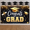 thumbnail image 3 of Gold Accent Graduation Banner Navy Blue Congrats Backdrop Graduation Cap Diploma Scroll Grad Display for Graduation Party College Graduation Grad Ceremony, 3 of 9