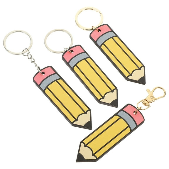 HOMEMAXS 4Pcs Pencil Keychains Yellow Wood Teachers Christmas Birthday Holiday Party Festival