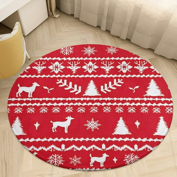 Christmas Pattern Snowflakes Christmas Trees Round Area Rugs for Bedroom Living Room, 3FT Soft Indoor Circle Carpets, Carpet Home Decor Floor Mat
