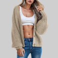 thumbnail image 2 of idosla Women's Chunky Knit Open Front Sweater Long Sleeve Button Loose Short Cardigan Outerwear Coats (Beige, XL), 2 of 4
