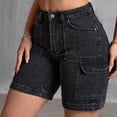 thumbnail image 2 of Miluxas Womens Cargo Jean Shorts High Waisted Microelastic Straight Leg Denim Shorts Summer Casual Going Out Shorts Black, 2 of 6