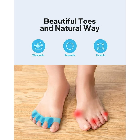 Toe Separators (4 Count), Toe Spacers, Toe Straighteners, and Toe Stretcher, Bunion Corrector for Women/Men - Correct Bunions and Restore Toes to Original Shape (Blue)