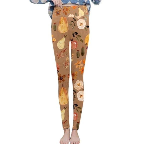 Kaondbfi Tights for Women Autumn Pumpkin and Maple Print Velvet Leggings Tights High Waist Warm Elastic Skinny Pants
