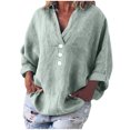 thumbnail image 1 of Moda mujer sólido Casual manga larga bolsillo cuello en V botón camisa Tops Fridja czfsfas6482, 1 of 8