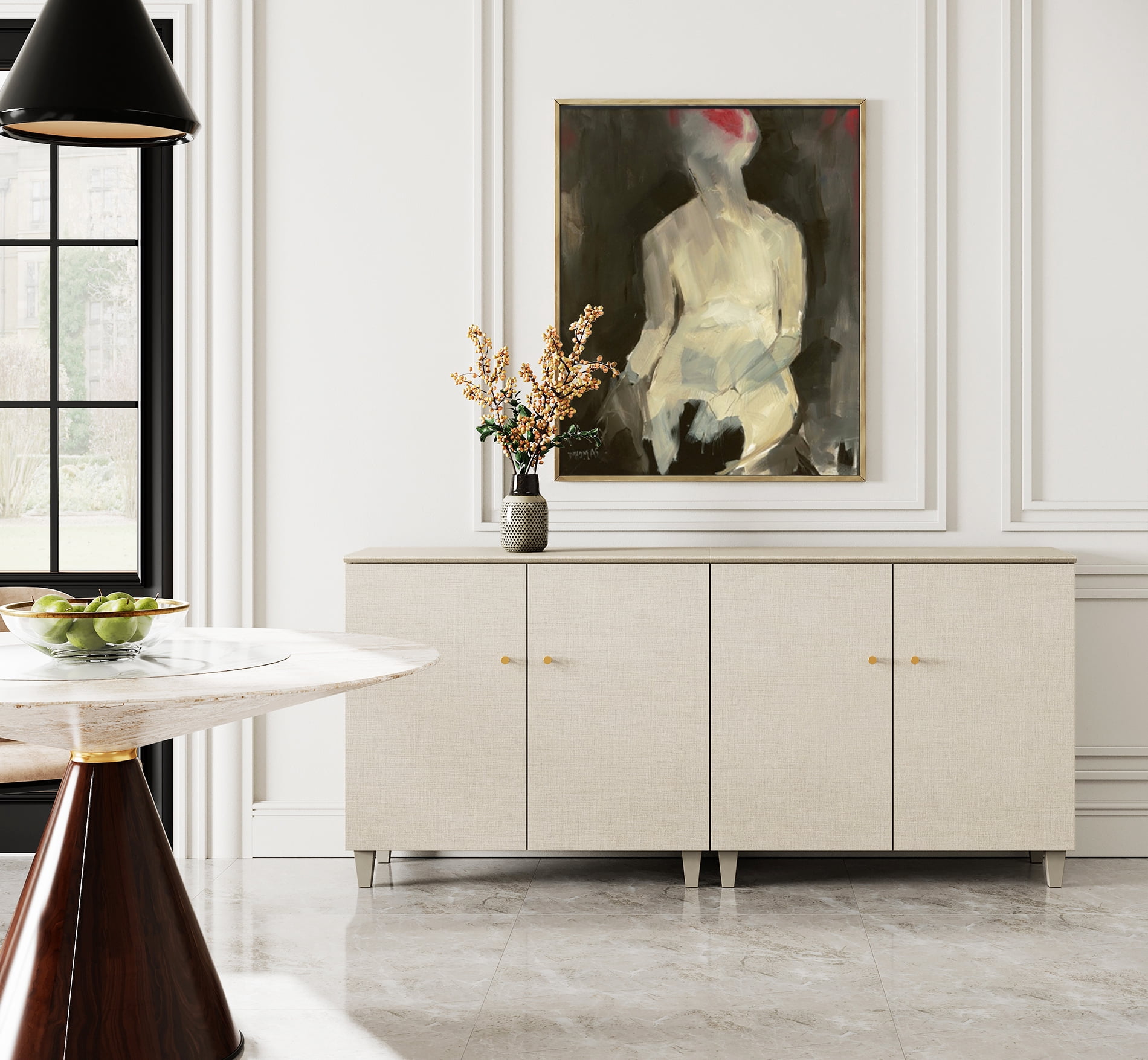 WAMPAT 4 Pieces Sideboards with Doors and Drawers for Dining Room Kitchen, Beige, 32.4" H, 3 Packs