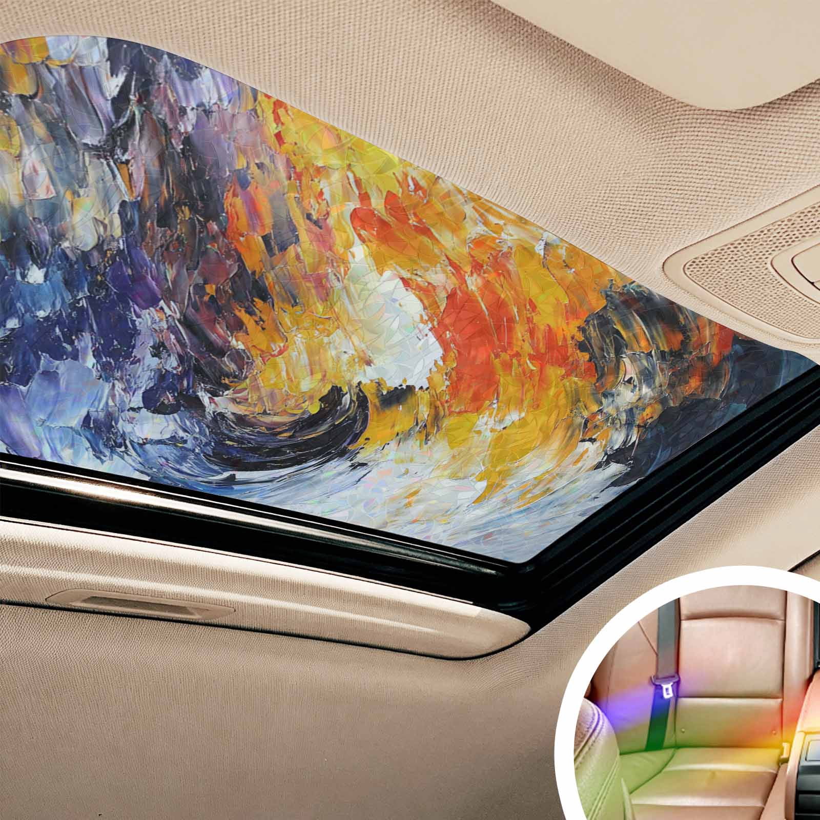 Oil Painting Window Privacy Film Stain Glass,Reusable Decorative Rainbow Window Film,Modern Abstract Colorful Smear Aesthetic Static Cling Sun Blocking Stickers Decals Covers 23.6" x 59" (2pcs)