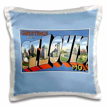 - 3dRose Greetings from St. Louis Missouri Scenic Postcard Reproduction, Pillow Case, 16 by 16-inch