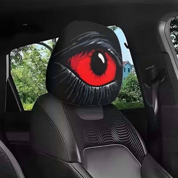 Spooky Red Eye Printed Car Headrest Cover Elastic Stretch Fabric Universal Auto Headrest Protector Easy Install Halloween Car Interior Decor