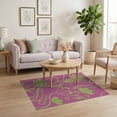 thumbnail image 3 of ODIKA 4'x6' Pink Hot Flourish with Chartreuse Accents Washable Area Rug Elegant Swirls and Botanical Motifs for Modern Stain Resistant, Low Pile, Easy Care for Dorm Room, Small Living, 3 of 7