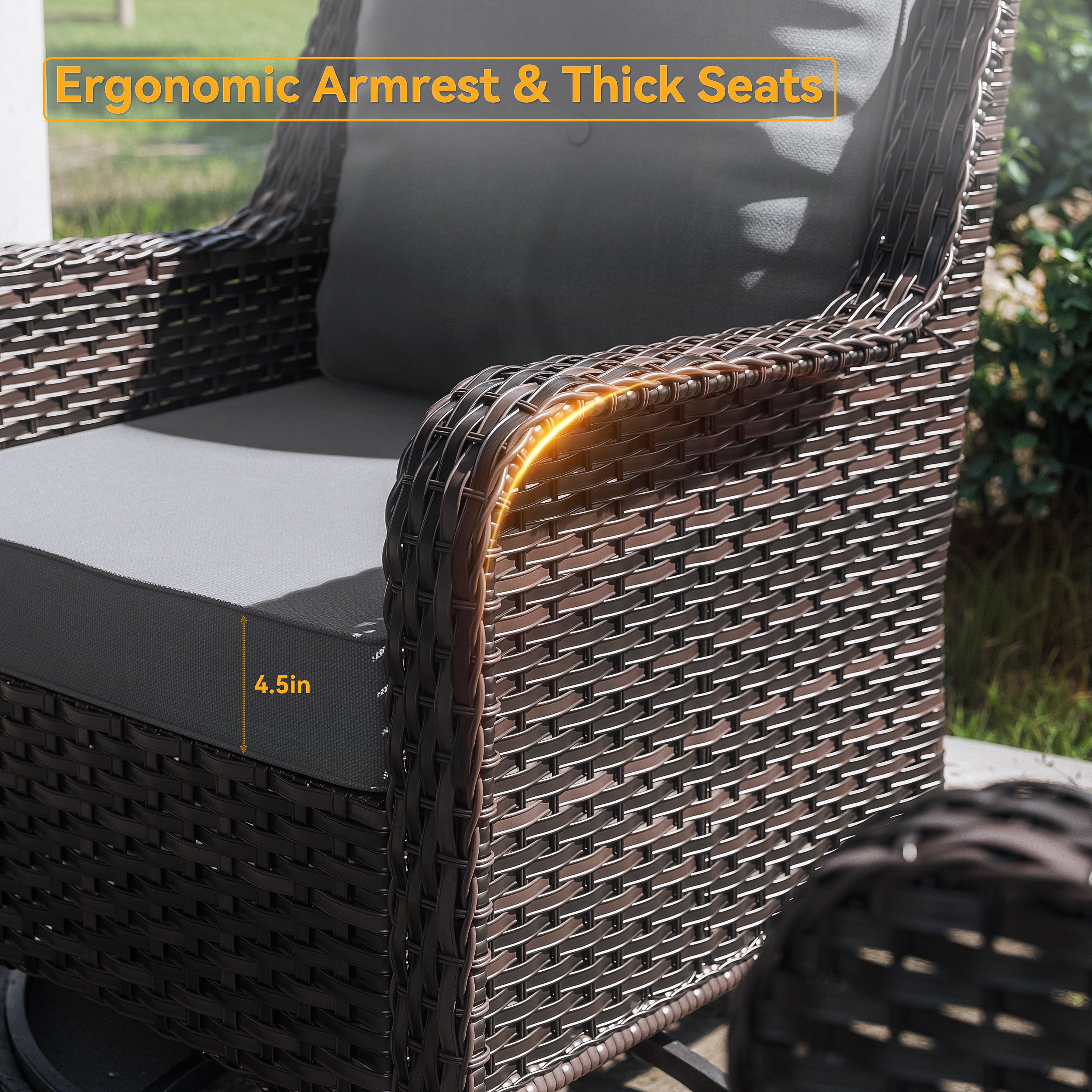Gotland 5-Piece Outdoor Patio Furniture Set, 2 Wicker Swivel Chairs, 1 Side Table & 2 Ottomans, All-Weather Conversation Set for Backyard, Porch, Deck, Gray