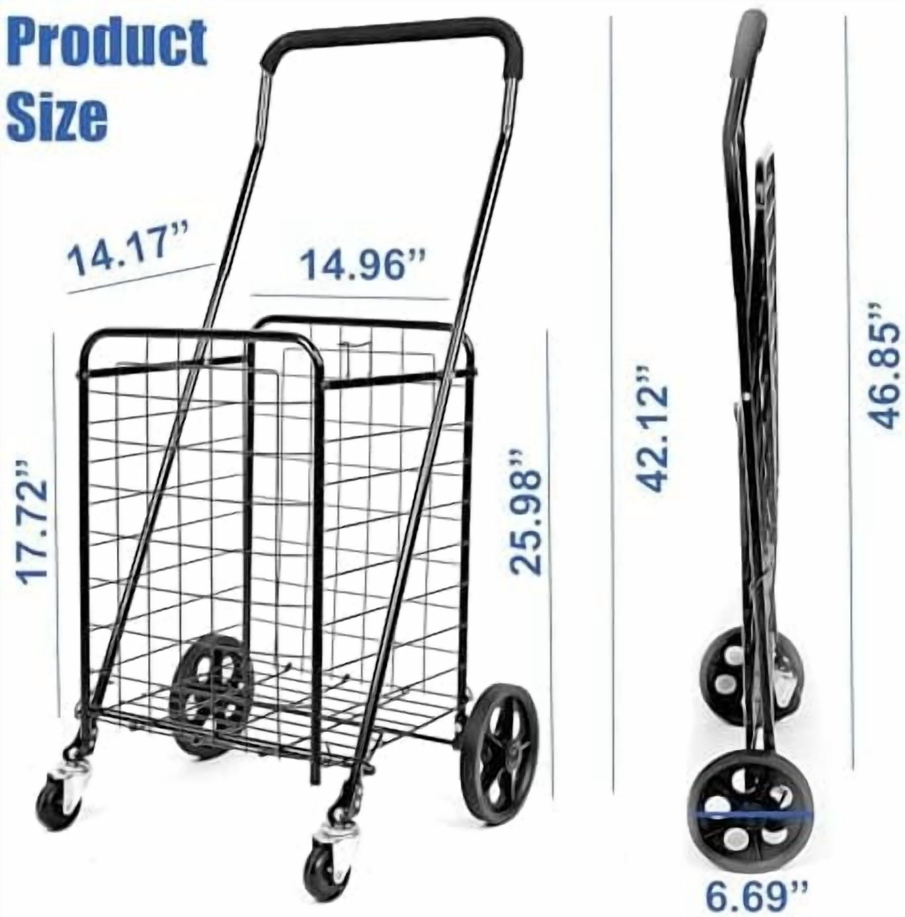 MaxWorks 50683 Grocery Steel Shopping Collapsible 1 Compartment Cart with 360° Swivel Wheels, Cart 80 lb Cap. Extended Foam Handle - Black
