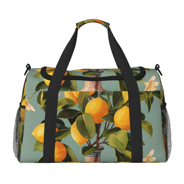 Disketp Retro Warm Lemon Flower Bolsa de Viaje Tipo Duffle, Bolso de Mano para Fin de Semana para Mujer, Bolsa de Gimnasio Ligera para Hombre, Esencial para Viajes