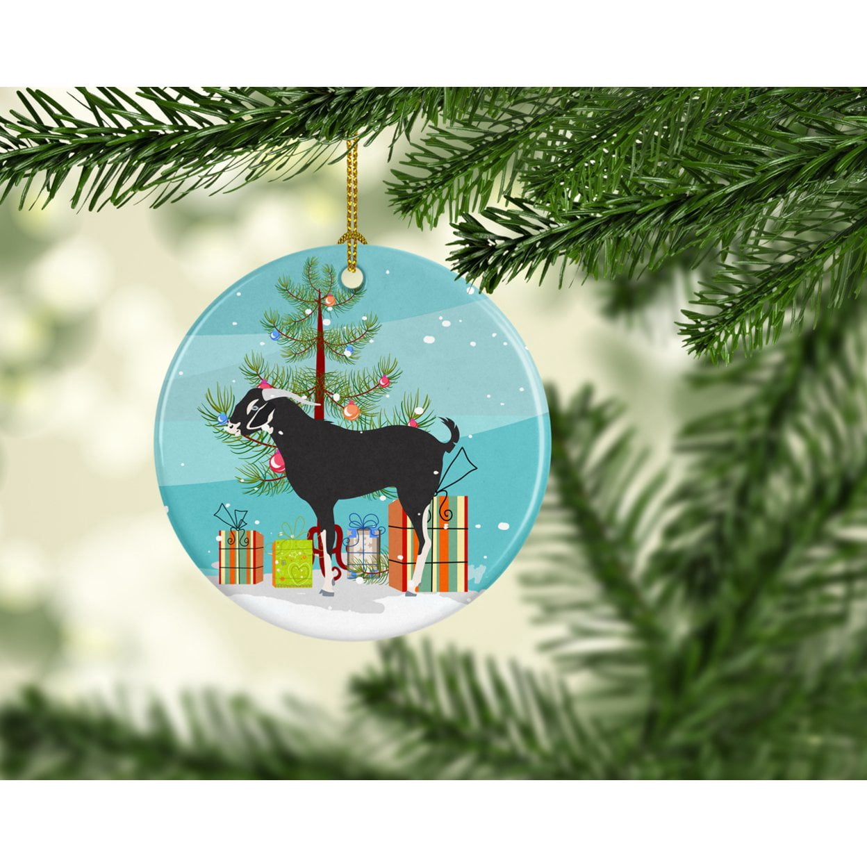 Carolines Treasures BB9251CO1 Black Bengal Goat Christmas Ceramic Ornament 3 in multicolor