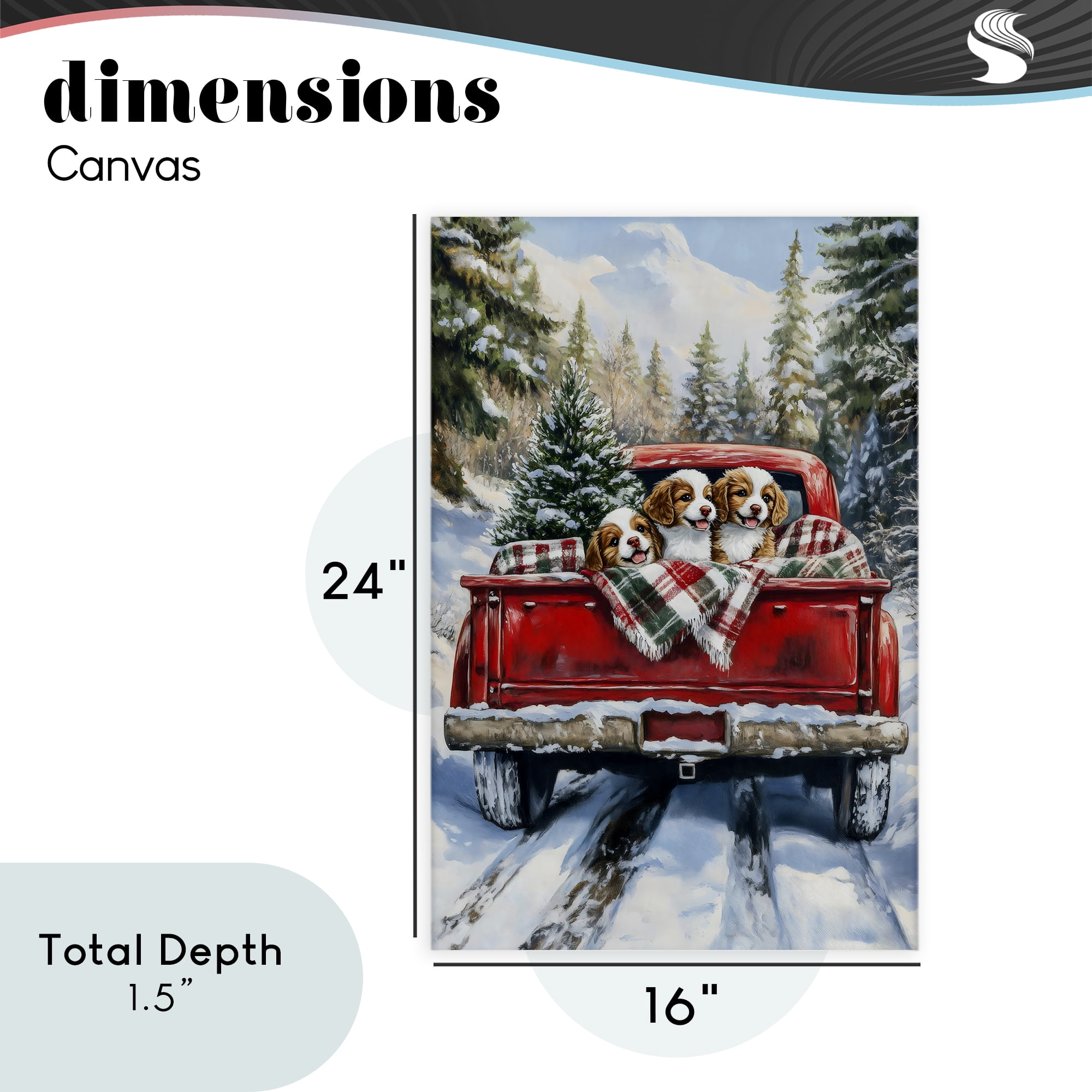Christmas Truck Pups Trio Canvas Wall Art, design by Petal Prints Design