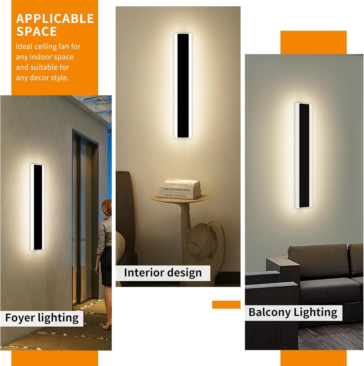 47inch Modern Wall Sconces Linear Outdoor Wall Lights 3 Color 3000K/4500K/6000K Waterproof Black Exterior Wall Light Fixture