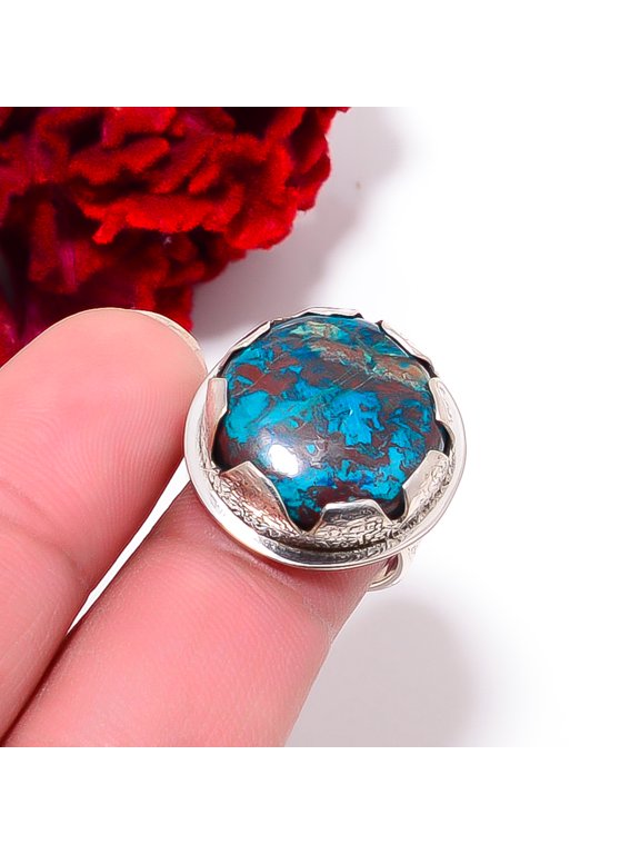 Chrysocolla - Madagascar Designer Handmade 925 Sterling Silver Ring S.7 R97843, Christmas Gift