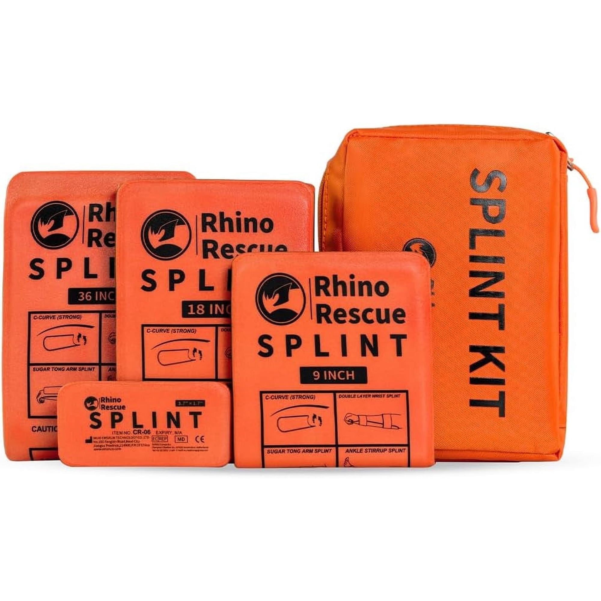 RHINO RESCUE Multi-Size First Aid Splint Set - 36/18/9 Inch & Finger, 4-Pack for Fractures