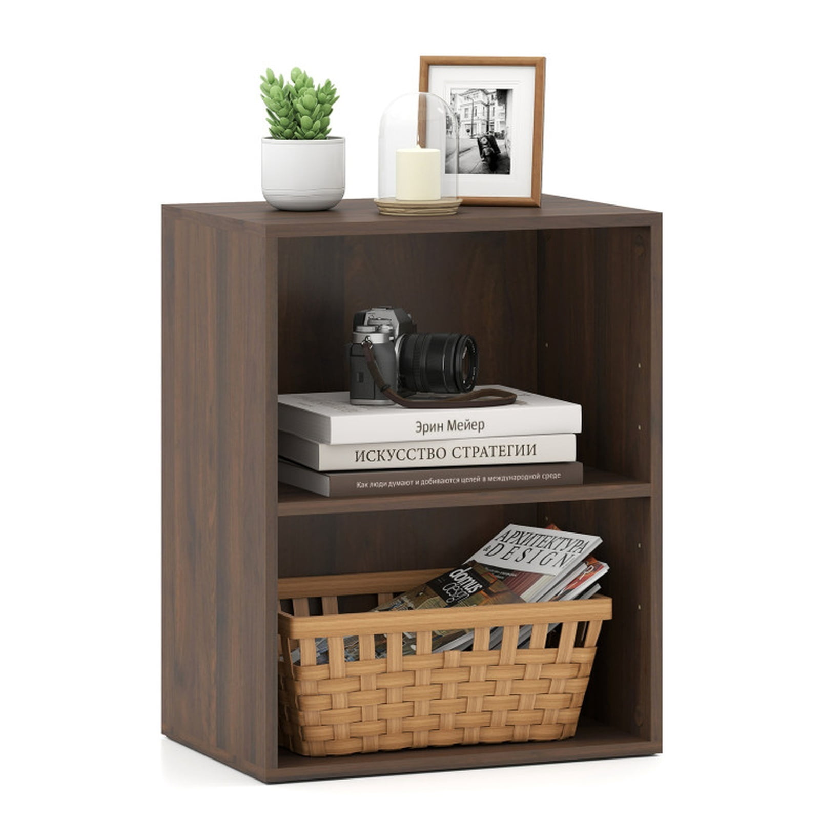 Furnibear 2-Cube Floor Standing Open Bookshelf with 5-Position Adjustable Shelf and Anti-Slip Foot Pads for Books Photos and Storage Boxes, Brown