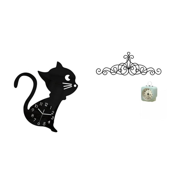 Reloj de pared,Reloj de pared con diseño de gato para guardería,sala de juegos y interior,Decoración de pared con pergaminos,Decoración de pared con pergamino,arte rústico de metal,Figura