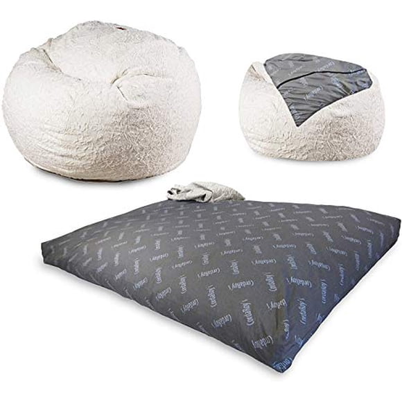 CordaRoy's Fauteuil Poire en Fausse Fourrure, Fauteuil Convertible Se Plie du Pouf au Lit, Vu sur Shark Tank, Blanc - Format Grand Lit