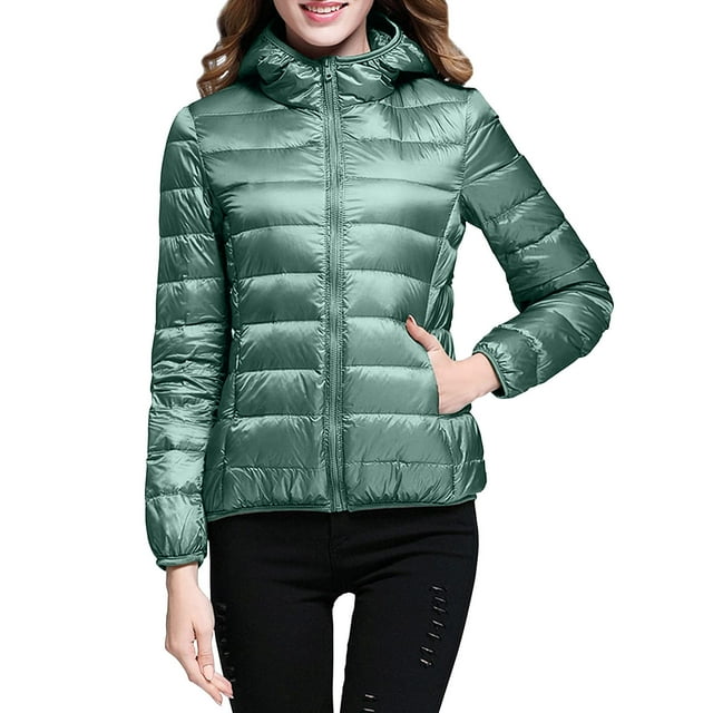 Packable down Jacket, Lightweight Hooded Puffer, White Duck down Coat Mint Green Xl , Coat