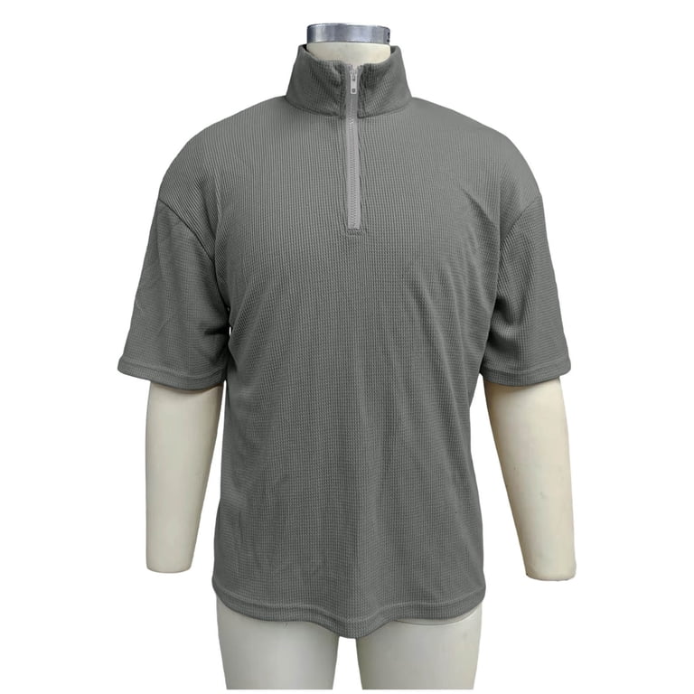 VSSSJ Mens Quarter Zip Pullover Shirt Loose Fit Waffle Short
