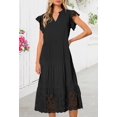 thumbnail image 2 of Vestido MEROKEETY 2025, verano, manga corta, cuello en V, corte A, negro, 2 of 8