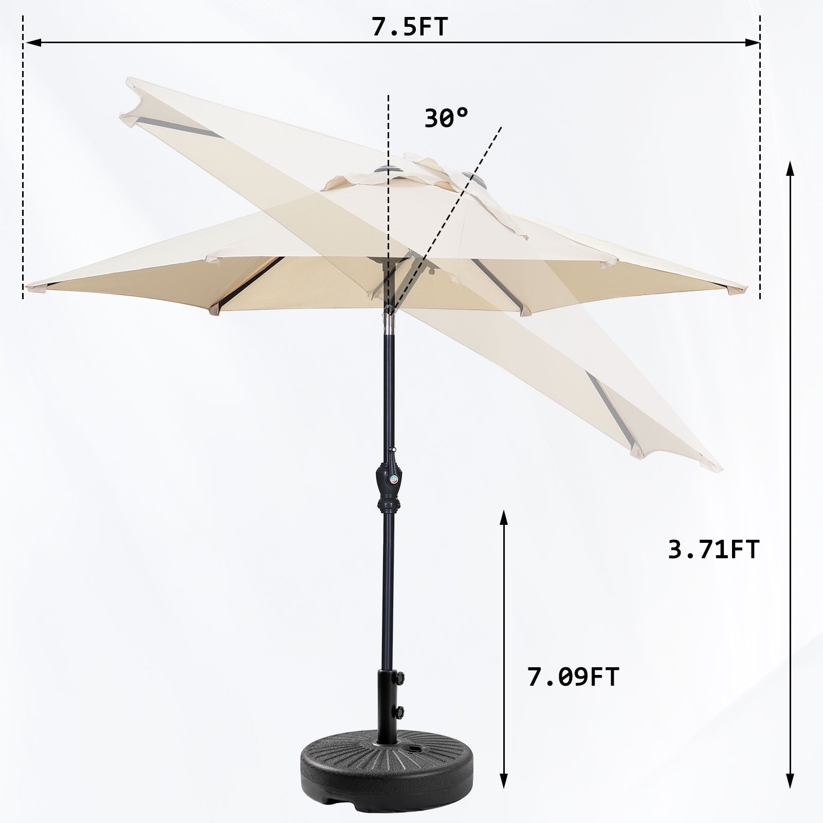 Autlaycil 7.5 FT Beige Patio Umbrella and Matching Base, Push Button Tilt Market Umbrella, Crank and Sturdy Ribs for Garden, Deck, Yard, Pool