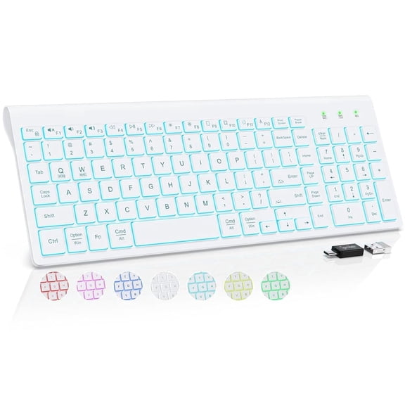 Slim Rechargeable Wireless Keyboard (White) – Quiet Backlit Keys for Home/Office/Travel (Works with Windows, Mac, PC)