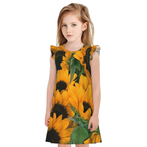 Fotbe Sunflowers 7 Vestido de Dormir para Niñas de 3 a 10 Años, Mangas Cortas, Estilo Princesa, Pijama Camisón con Mangas Voladas-Medium