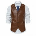 thumbnail image 2 of Men's Vest Spring And Summer New Foreign Trade European Size Pu Leather Solid Color Retro V Neck Single-Breasted Men's Motorcycle Vest, 2 of 3