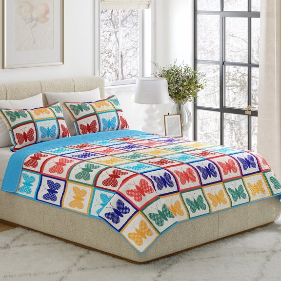 Lavish Home 3PC King Quilt Set - Bedspread and 2 King Shams, Multicolor