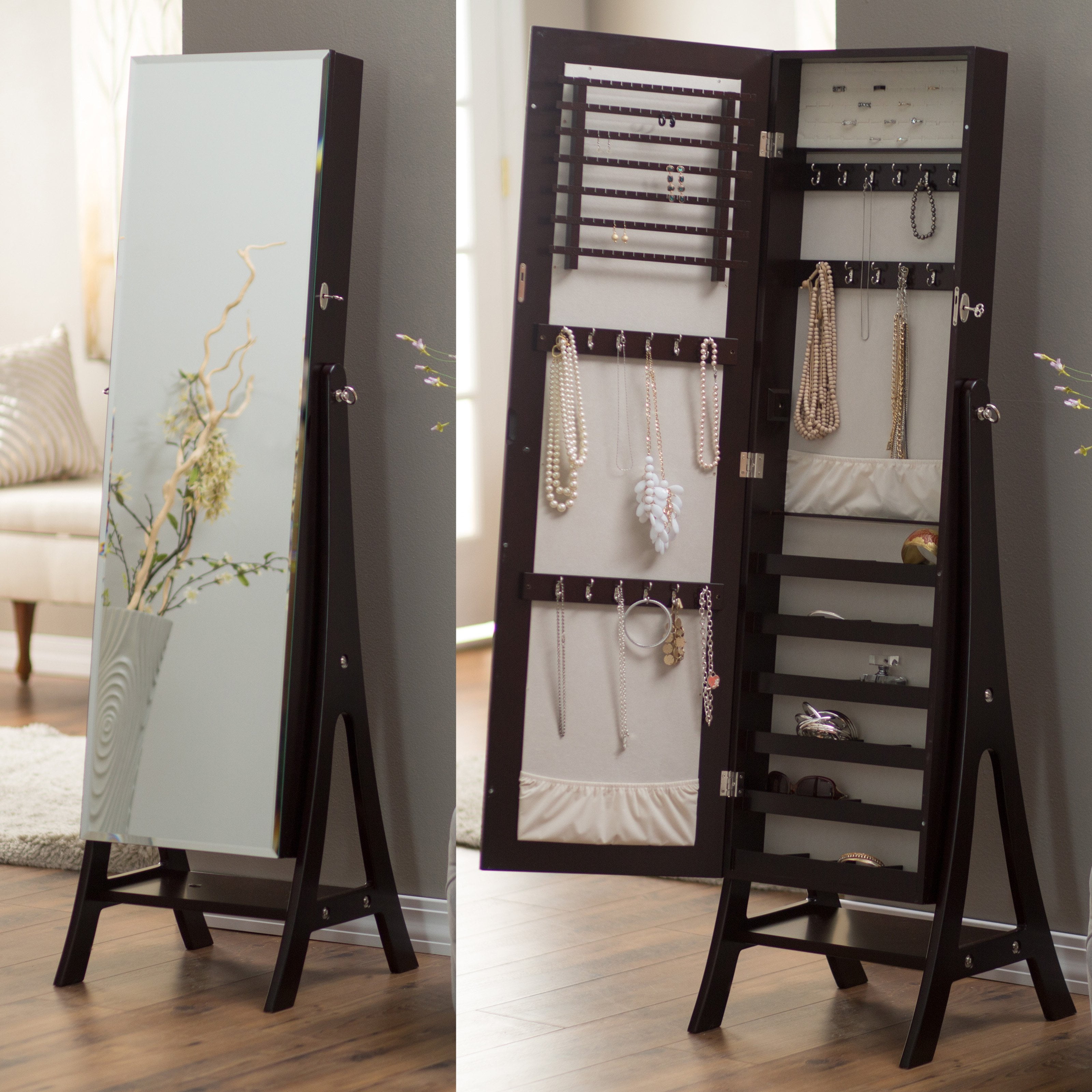 Belham Living Fully Mirrored Locking Cheval Jewelry Armoire Belham Living Fully Mirrored Locking Cheval Jewelry Armoire Espresso With Com
