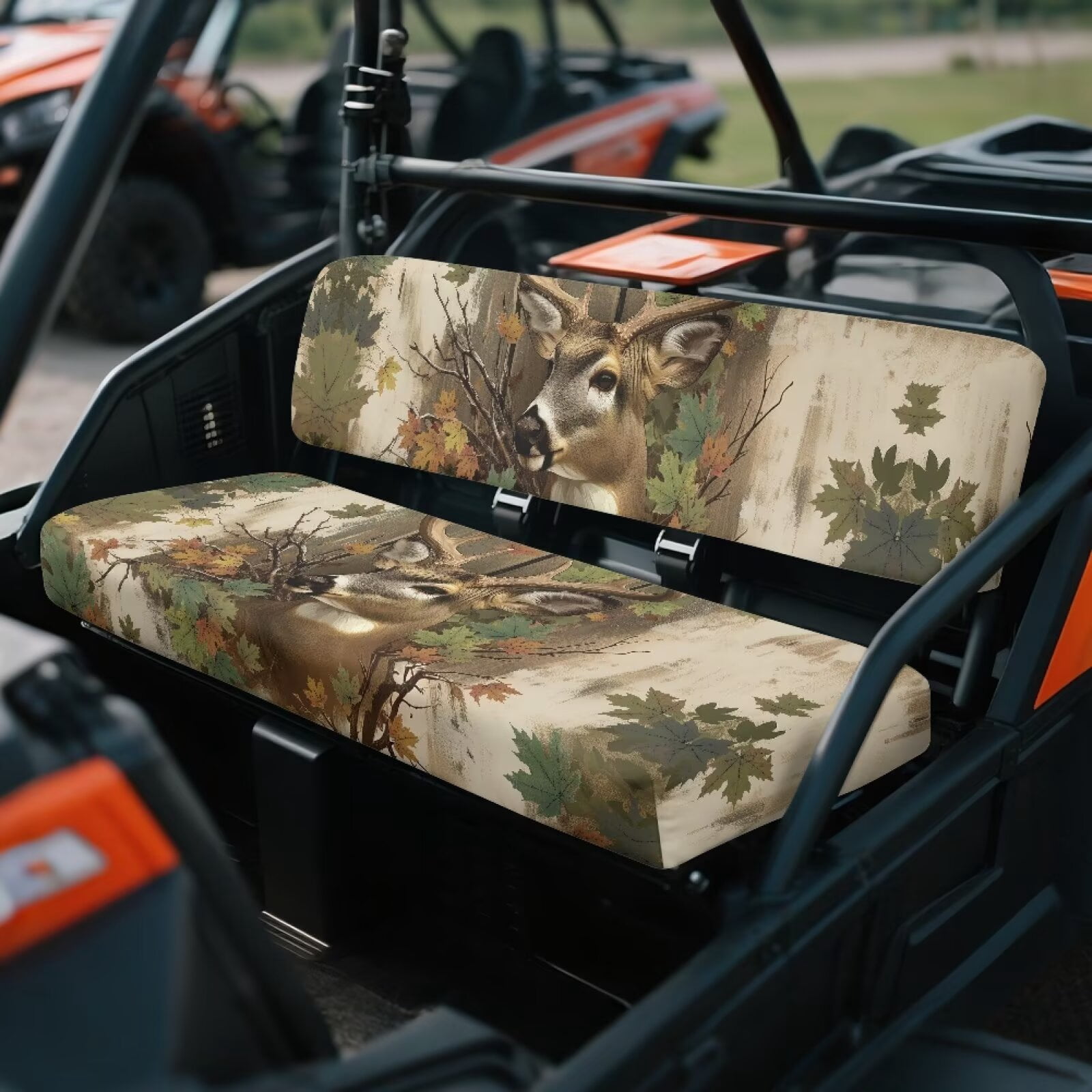 Uorisanigo Mule Seat Cover Non-Slip Camo Deer Hunter UTV Front Bench Seat Cover Compatible with Kawasaki Mule 3010 4x4 Hardwoods Green HD 2004-2008 Replacement UTV Accessories