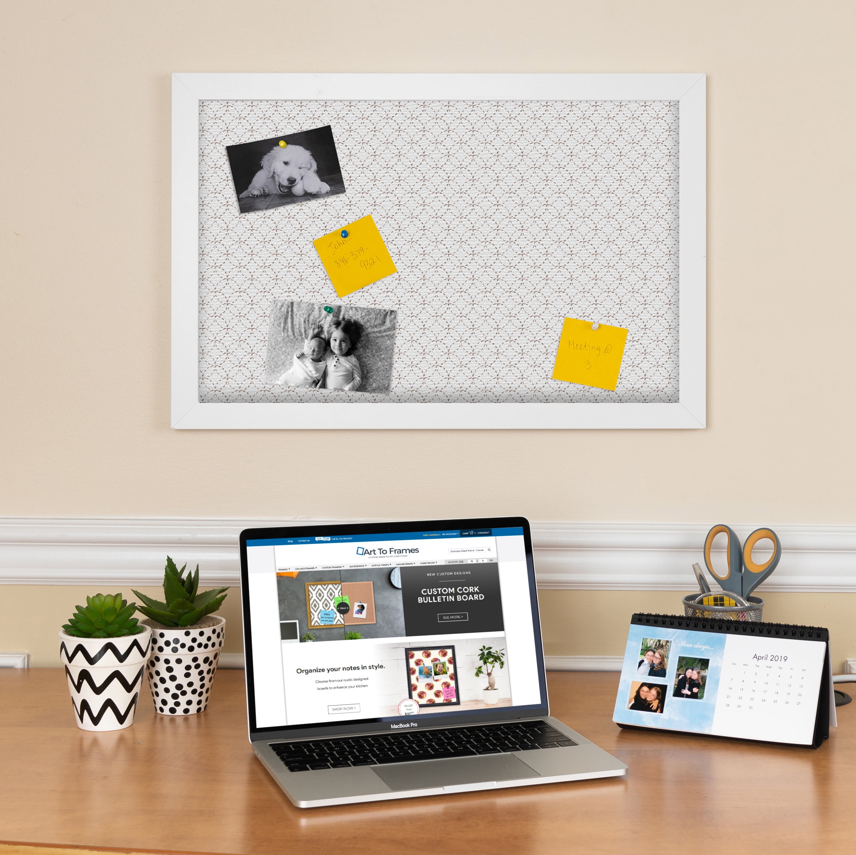 PinPix 19x13 Custom Cork Bulletin Board Beige Circles Poster Board Has a Fabric Style Canvas Finish, Framed in Beige Circles, by ArtToFrames (PinPix-491)