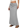 thumbnail image 5 of WTOBBY Women's Casual Solid Color Swing Skirt Fish Tail Split Hem Elastic Waist Maxi Skirt with Side Pockets Lightweight Flowy Boho Skirt for Summer,Light Gray L, 5 of 5
