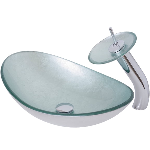 Novatto NSFC-70328031001CH Argento Oval Glass Vessel Bathroom Sink Combo Set, Chrome
