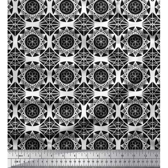 Soimoi Black Cotton Duck Fabric Circle Art Geometric Printed Fabric 1 Yard 42 Inch Wide