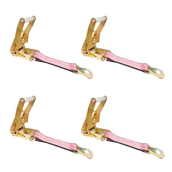 4 Pack USA Heavy Duty 2" Ratchet Tie Down Replacement Short Fixed End Strap w/Snap Hook, Pink