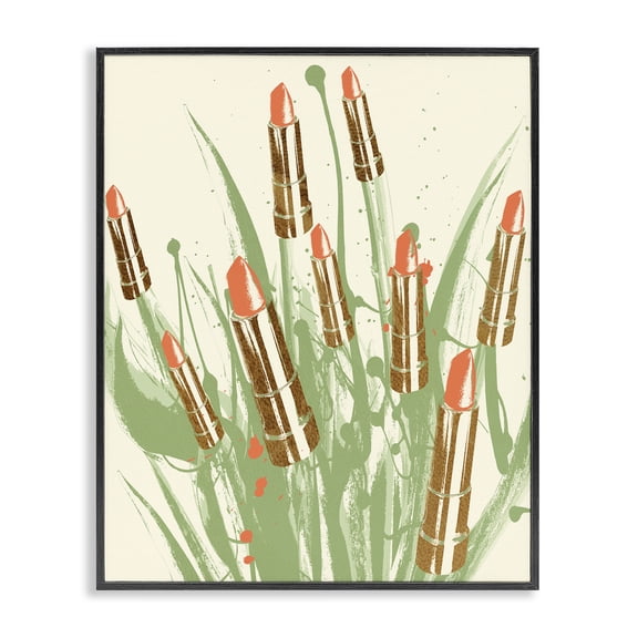 Stupell Industries Modern Glam Lipstick Abstract Botanicals Black Framed Giclee Art, 11 x 14, by Lil' Rue