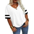 thumbnail image 2 of Plus Size Women Striped Short Sleeved V-neck Casual Simple T-shirt Tops, 2 of 4