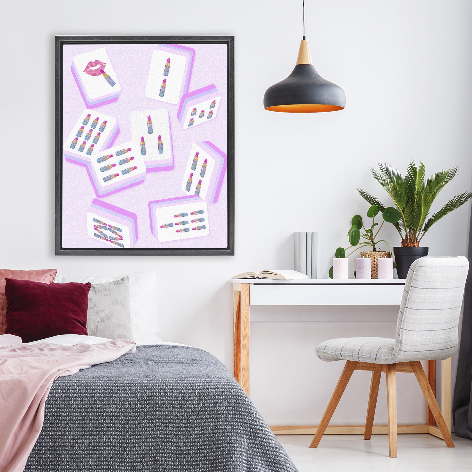 Stupell Industries Glam Lipstick Mahjong Tiles Black Framed Floater Canvas Wall Art, design by Ziwei Li