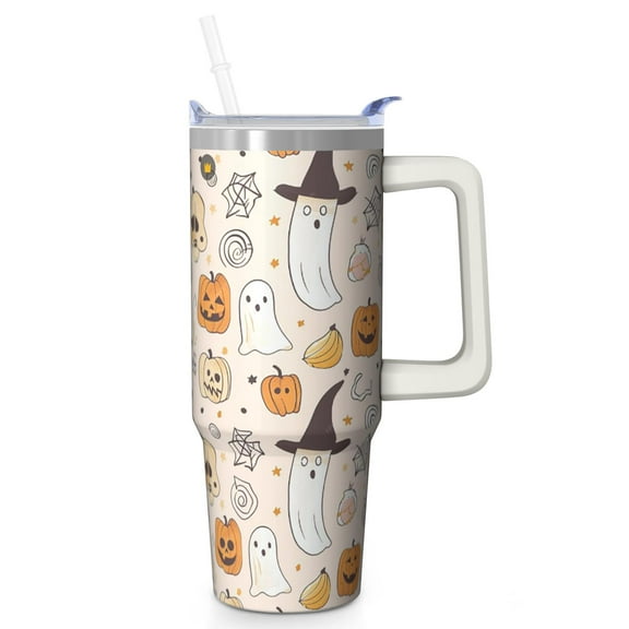 30oz Halloween Tumbler with Handle, Haunted Bat Skeleton | Print | Halloween Gifts for Family & Friends | with Lids and Straws | Stainless Steel Insulated | Travel Coffee Mug