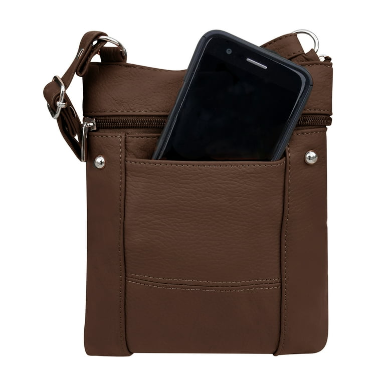 Roma Leathers Genuine Leather Multi-Pocket Crossbody Purse Bag