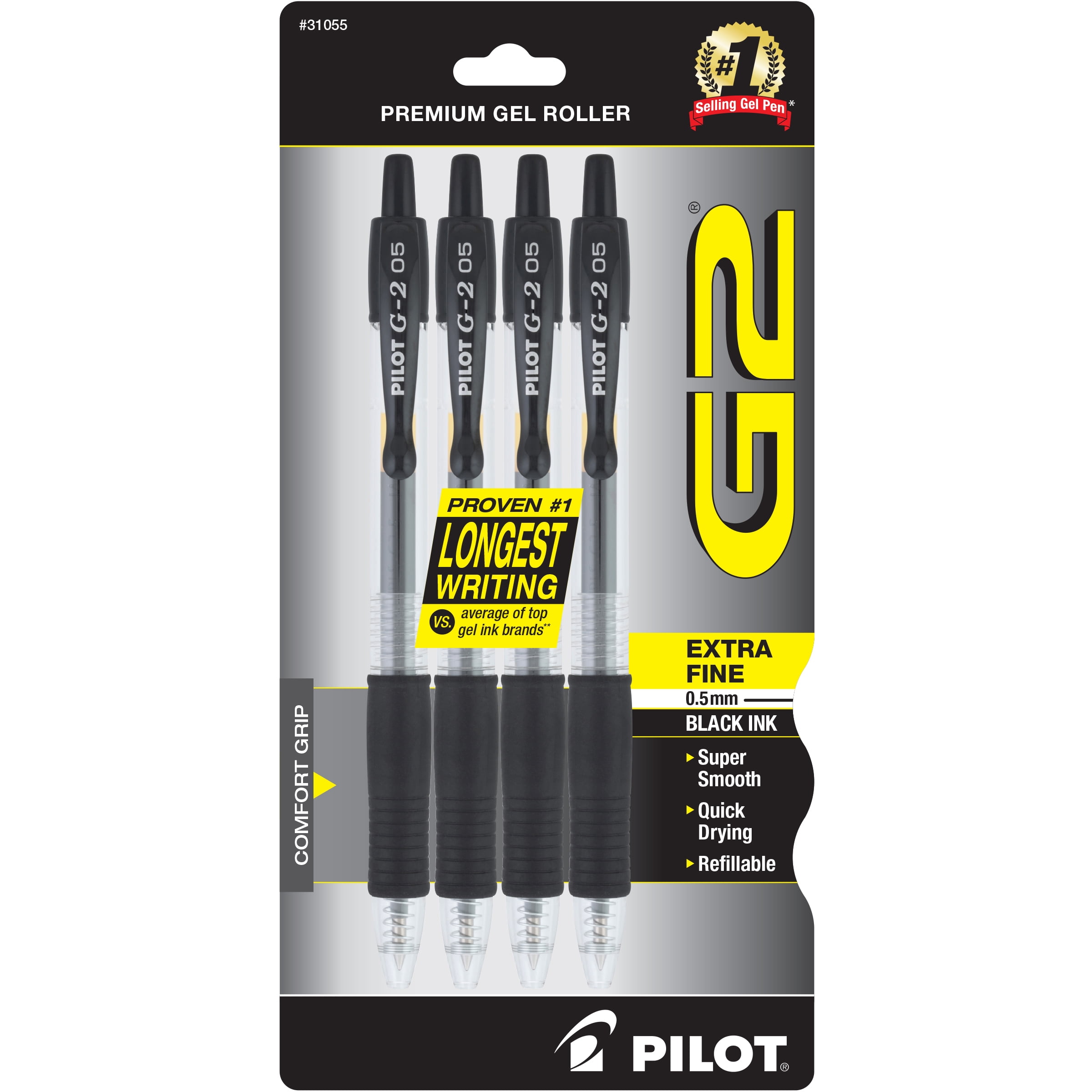 Pilot G2 Premium Retractable Gel Ink Rolling Ball Pens, Extra Fine Point (0.5 mm), Black Ink, 4 Count 17510777